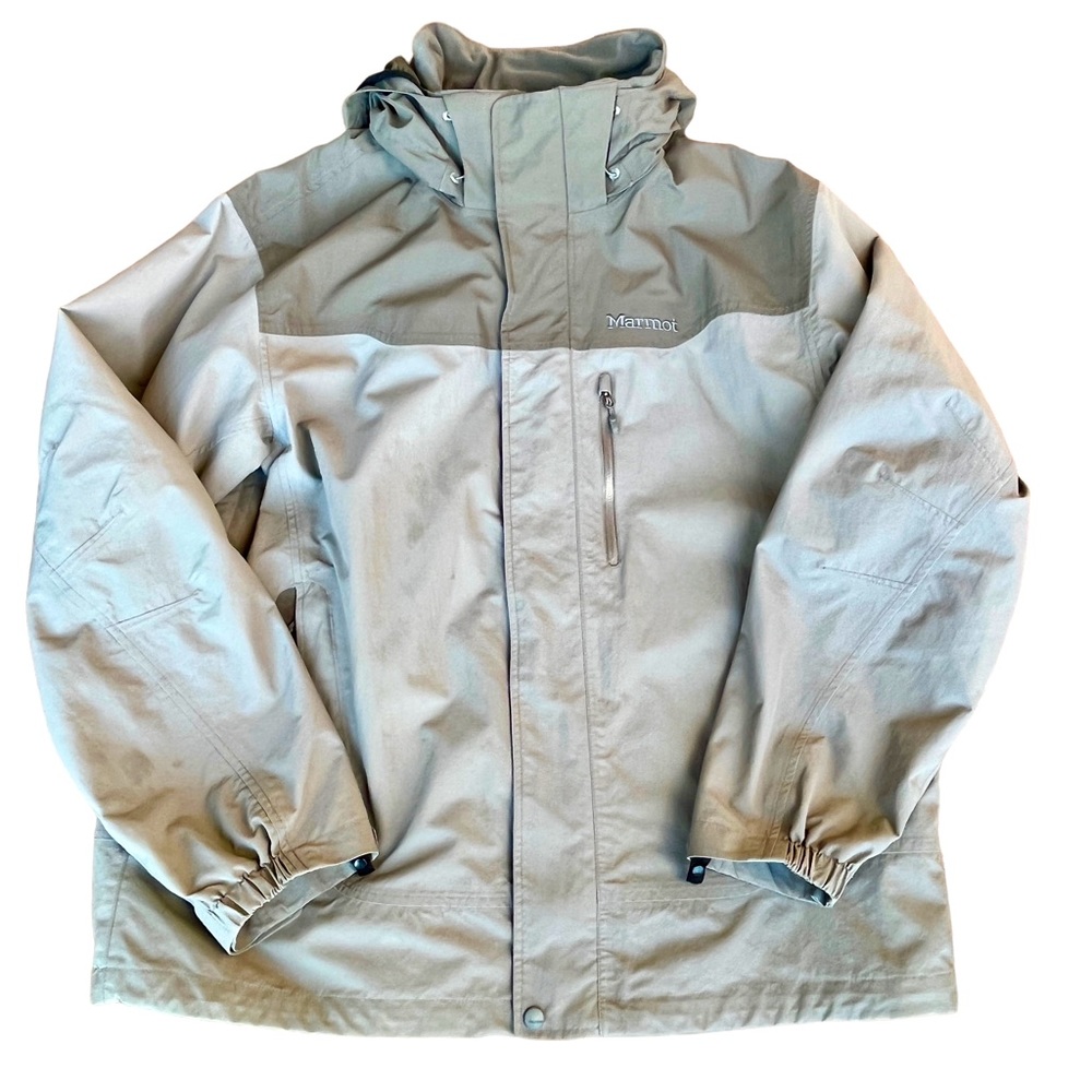 MARMOT Gray Hooded Water Resistant Rain Jacket Coat Men's XL Parka Precip